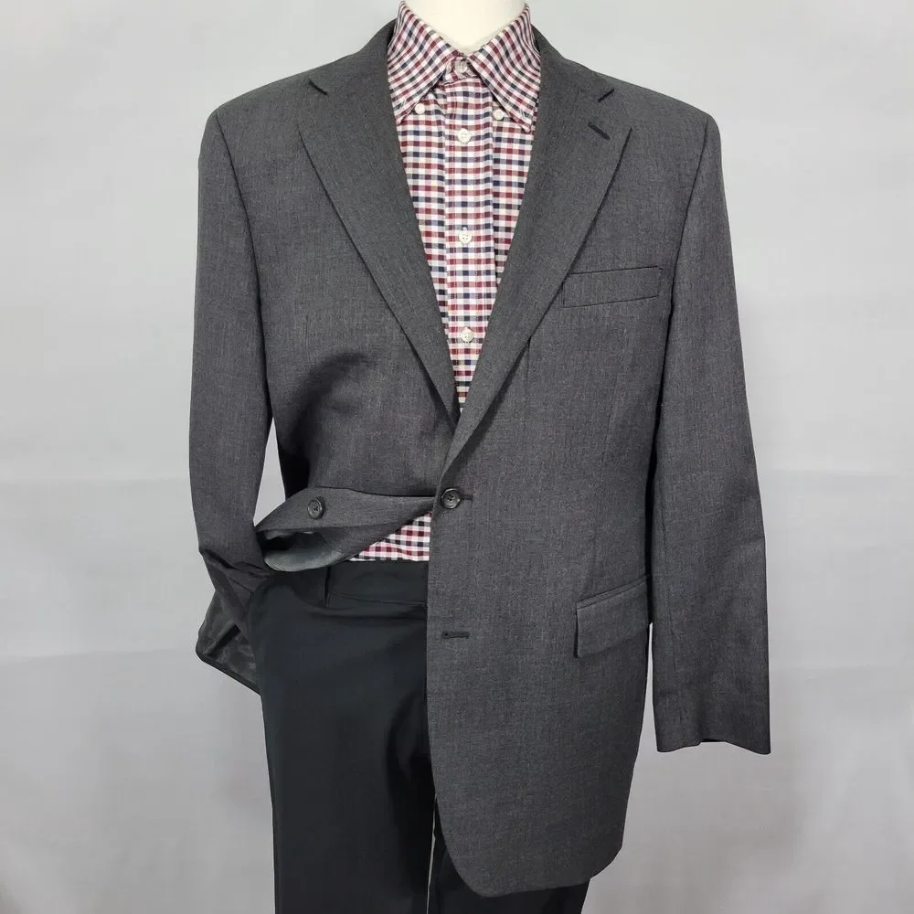 Joseph Feiss Trio Mens Sport Coat Blazer Two Button Charcoal Gray Twill Wool 42L